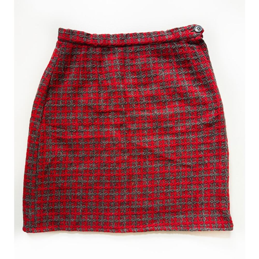 Vintage 90s American Rag Cie Remake Red Plaid Wool Mini Skirt (M) Satin Lined‎